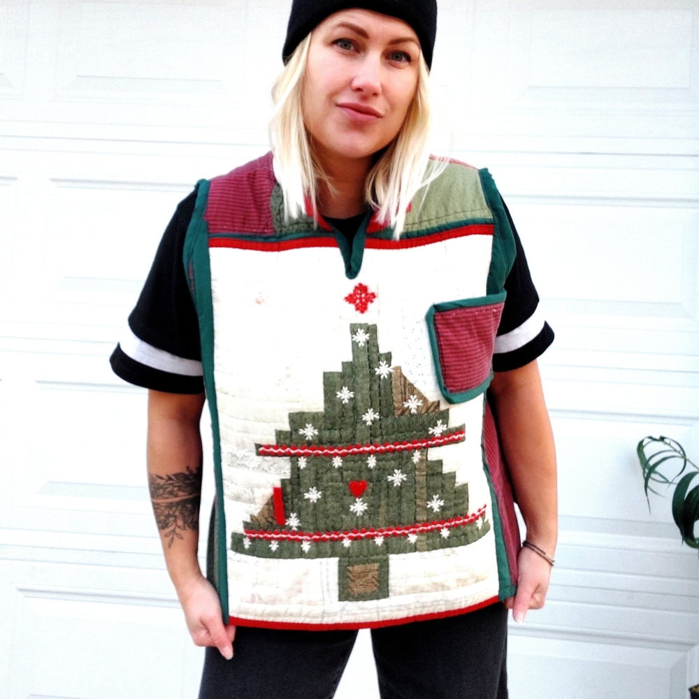 Handmade Festive Christmas Tree Quilted Pullover Vest